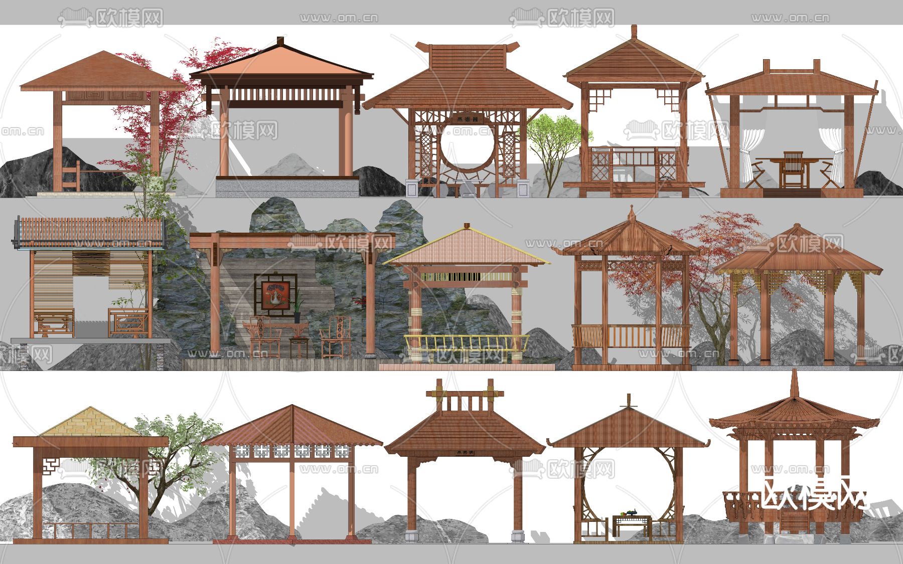 中式亭子su模型下载