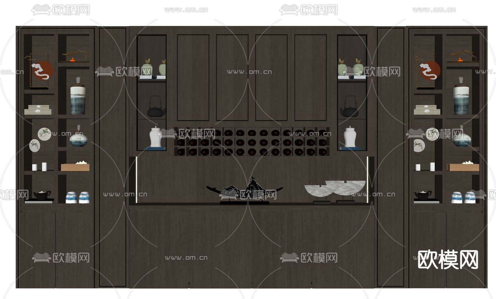 新中式酒柜su模型下载（渲染图2）