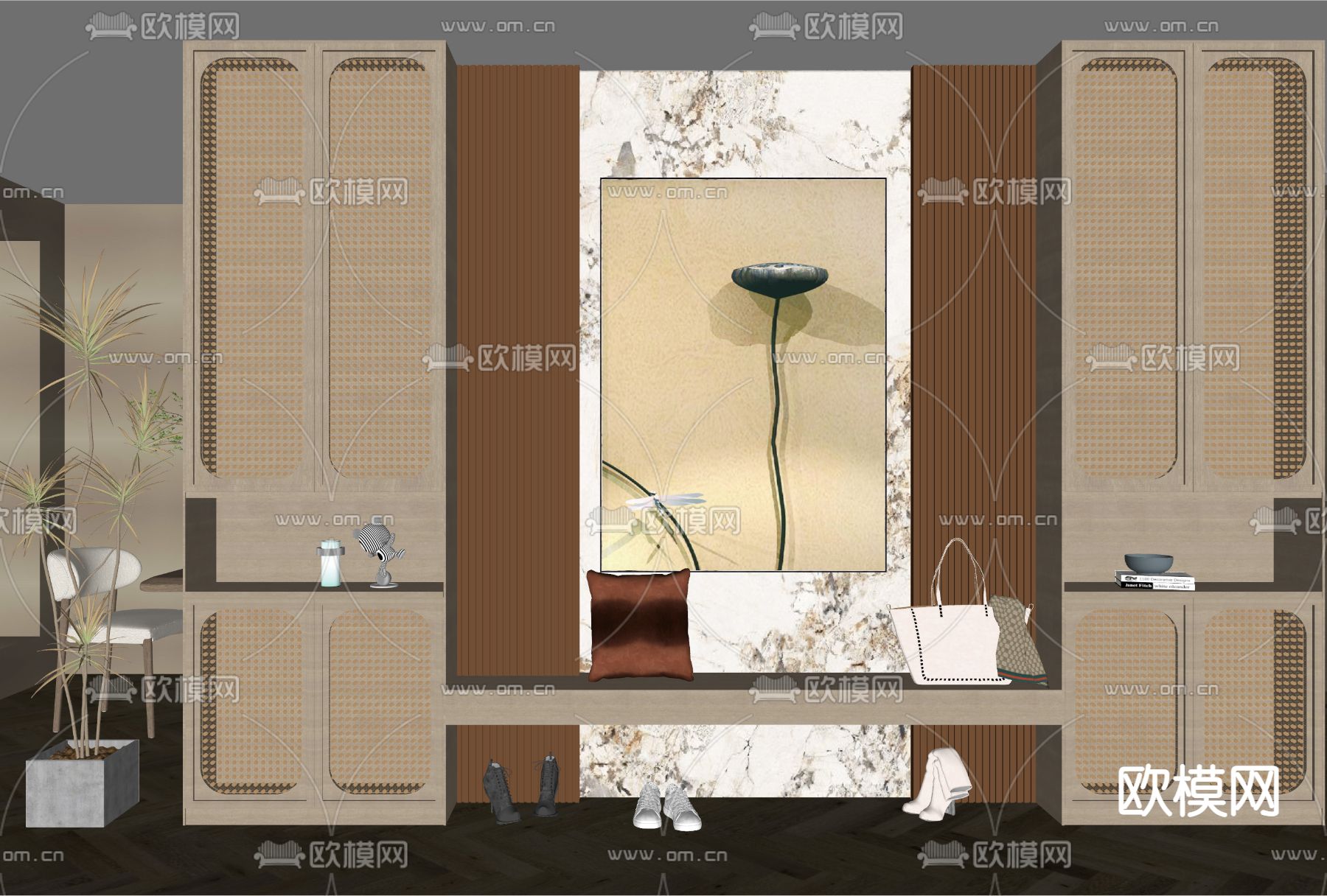 侘寂玄关鞋柜su模型下载（渲染图2）