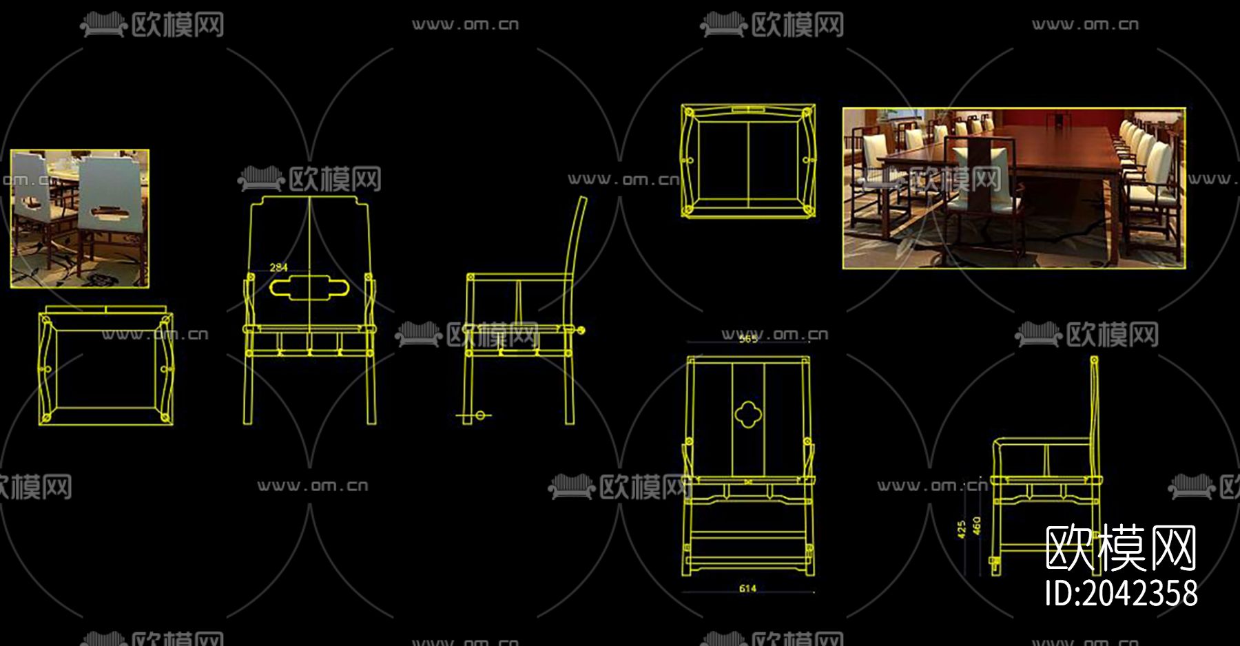 新中式沙发cad图库下载（渲染图2）