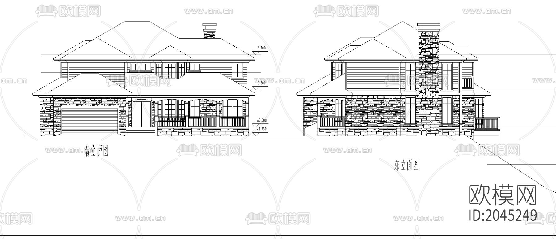 坡地独栋别墅cad施工图下载（渲染图2）
