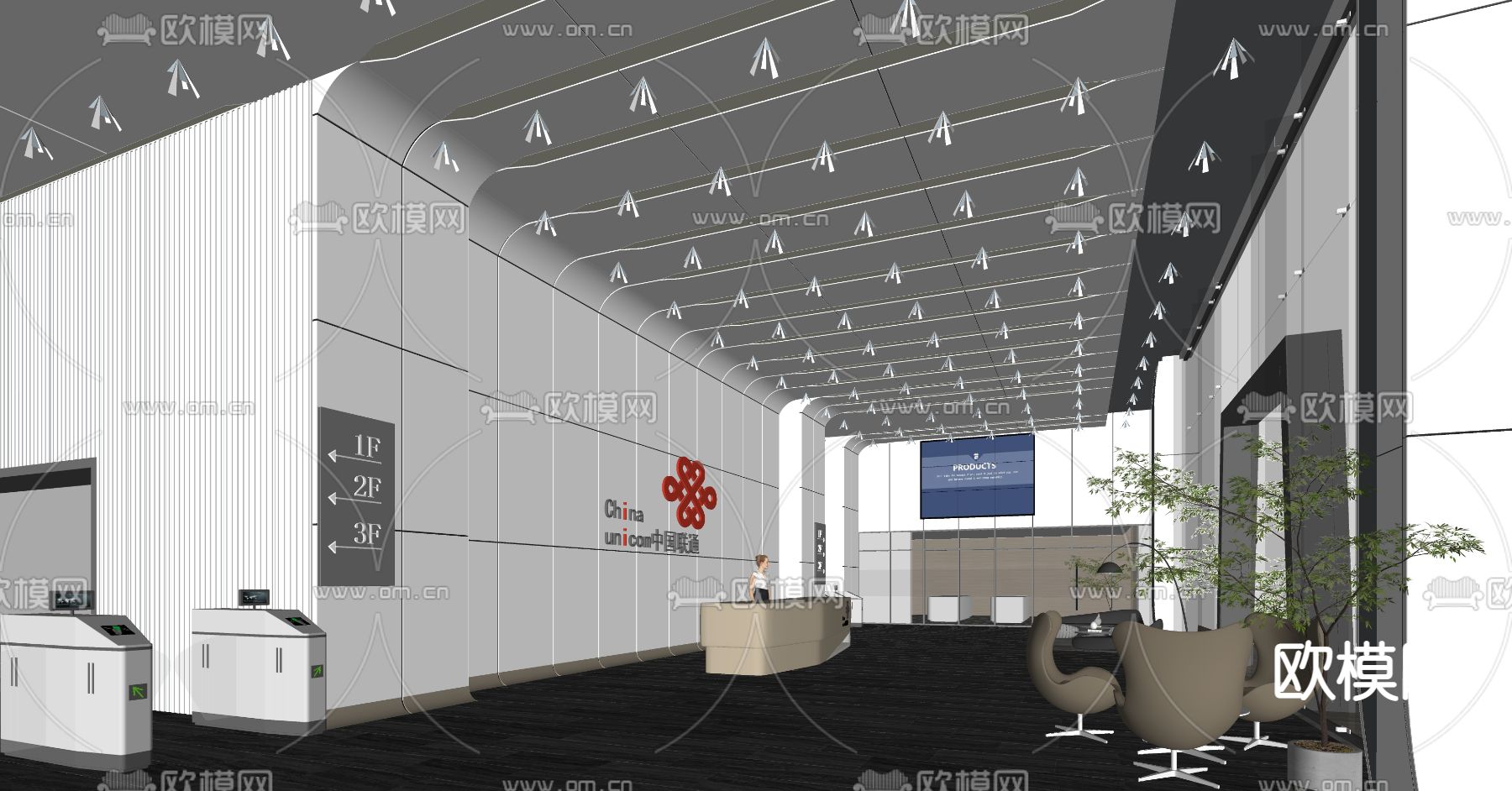 现代公司办公大堂su模型下载（渲染图2）