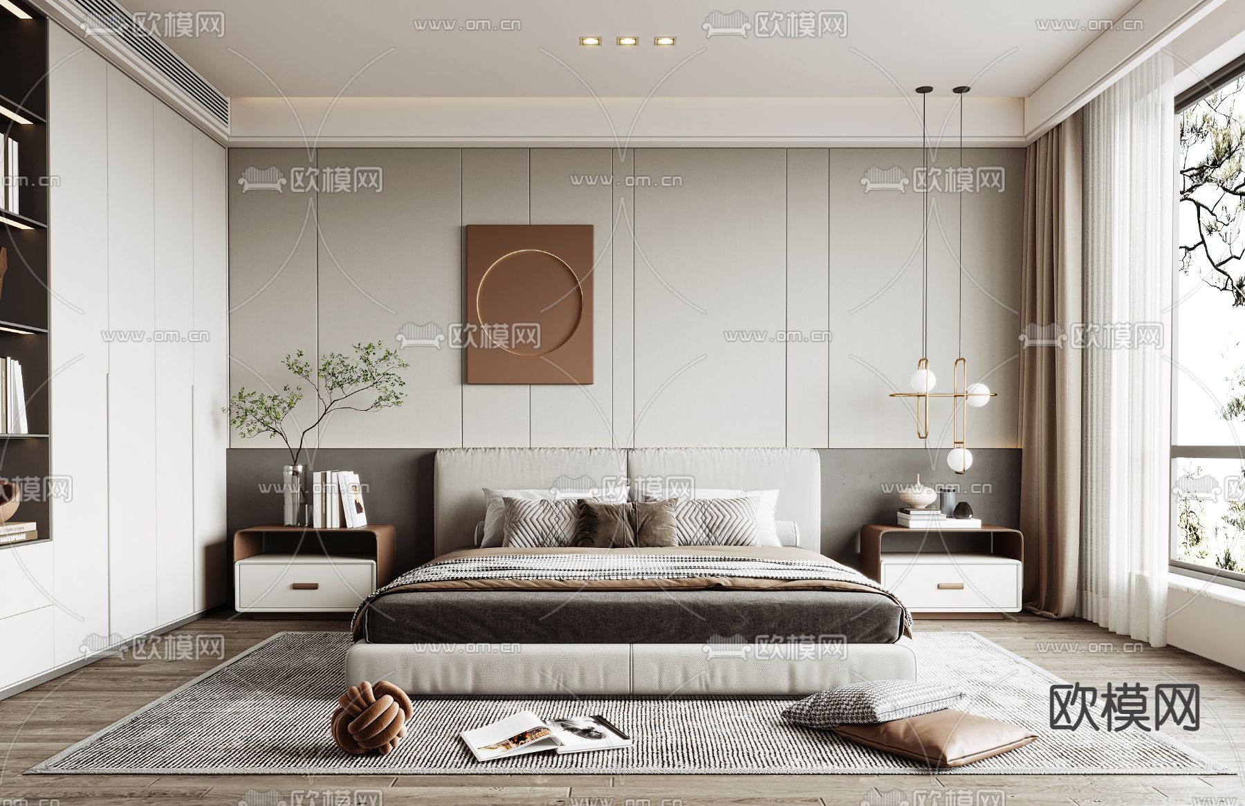现代卧室su模型下载（渲染图1）