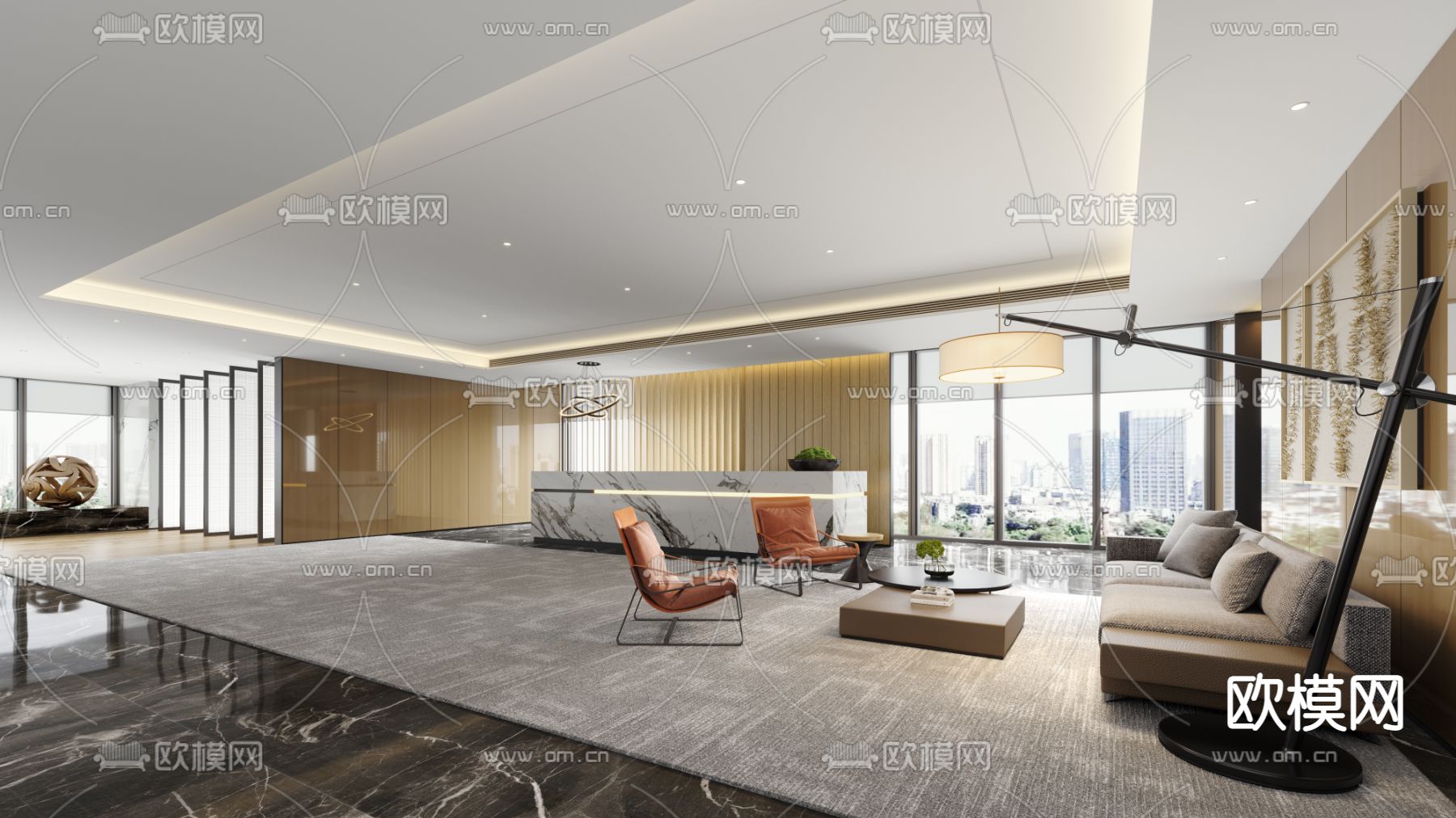 现代办公室前台接待3d模型下载（渲染图1）