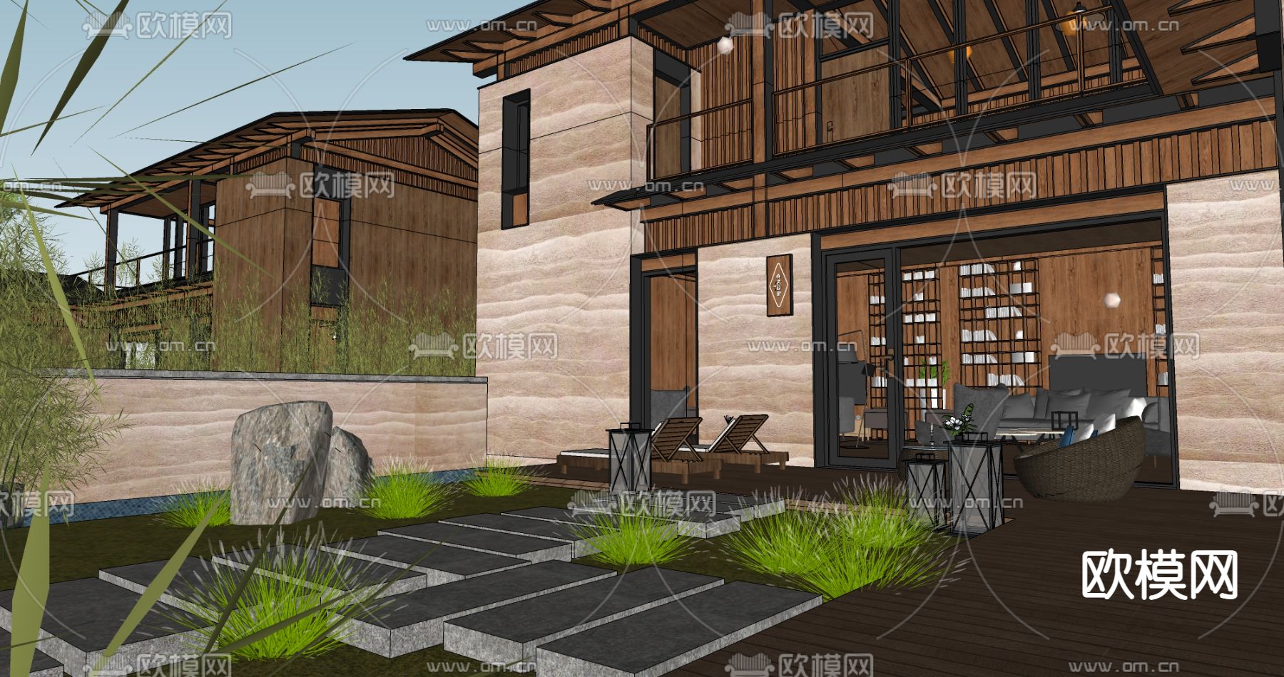 中式乡村庭院su模型下载（渲染图3）