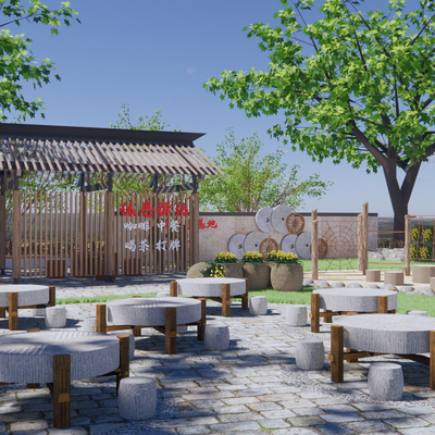  中式乡村研学公园景观su模型 