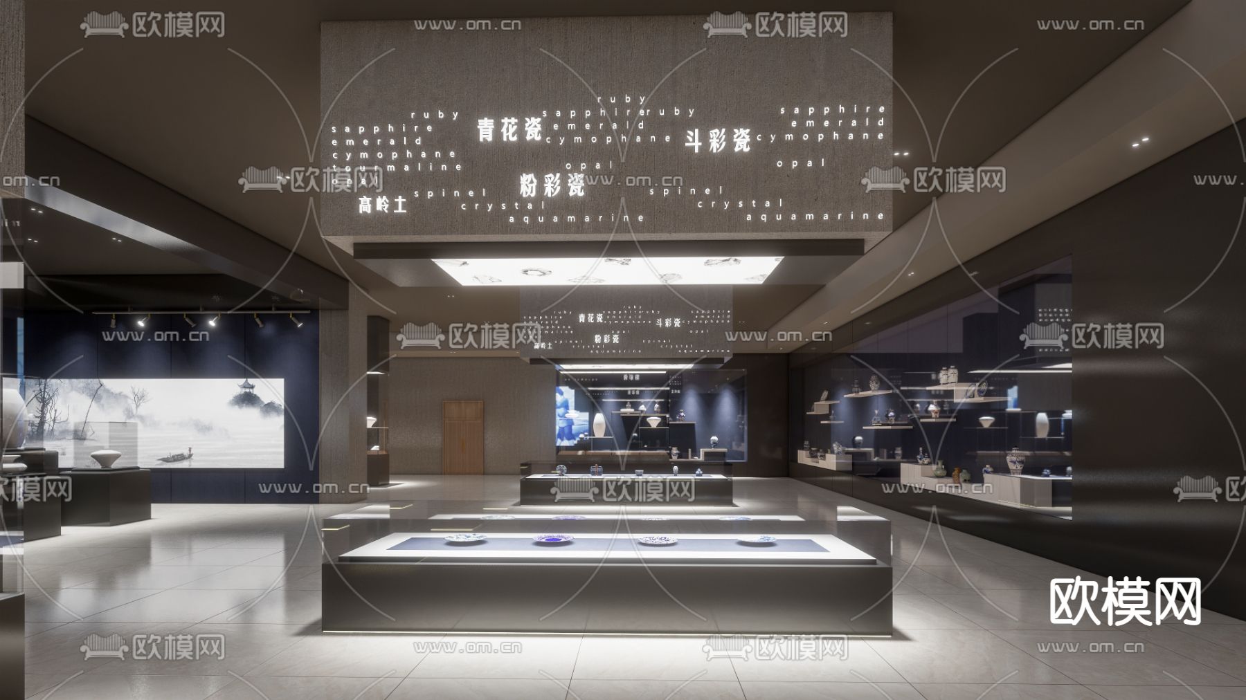 现代陶瓷文化展厅su模型下载（渲染图2）