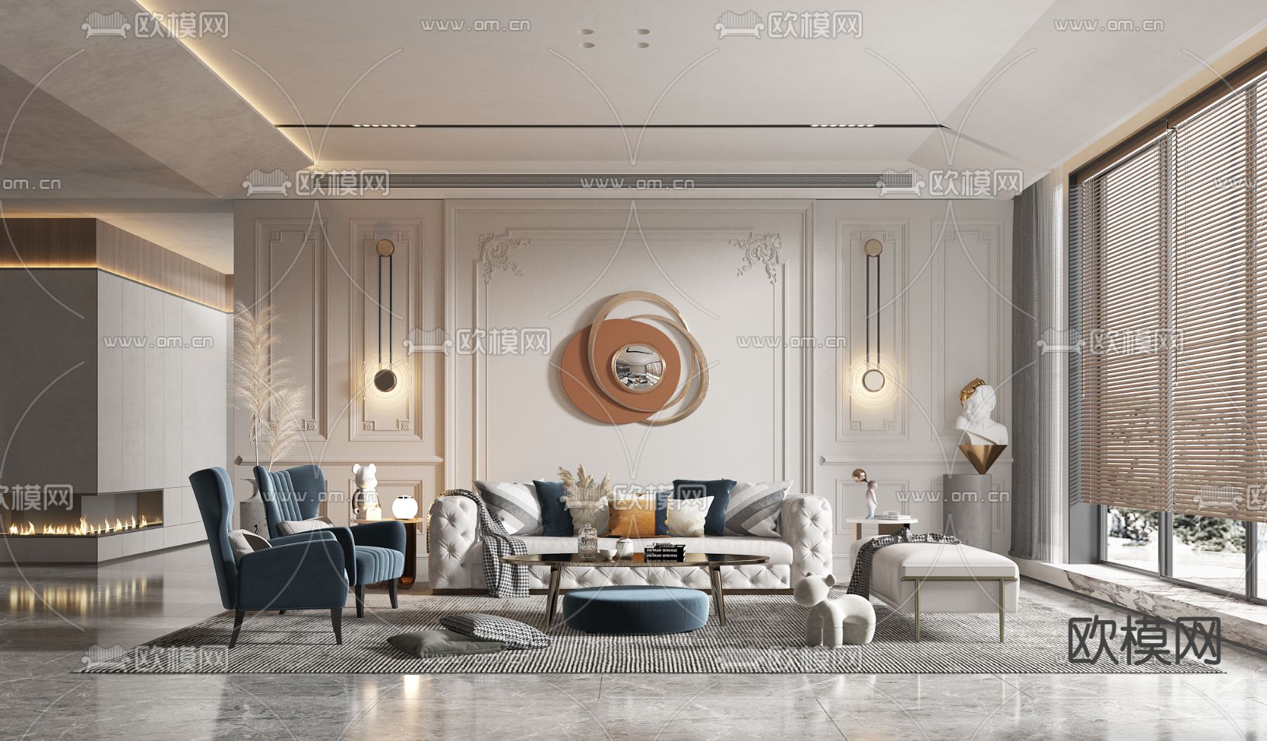 简欧布艺沙发组合3d模型下载