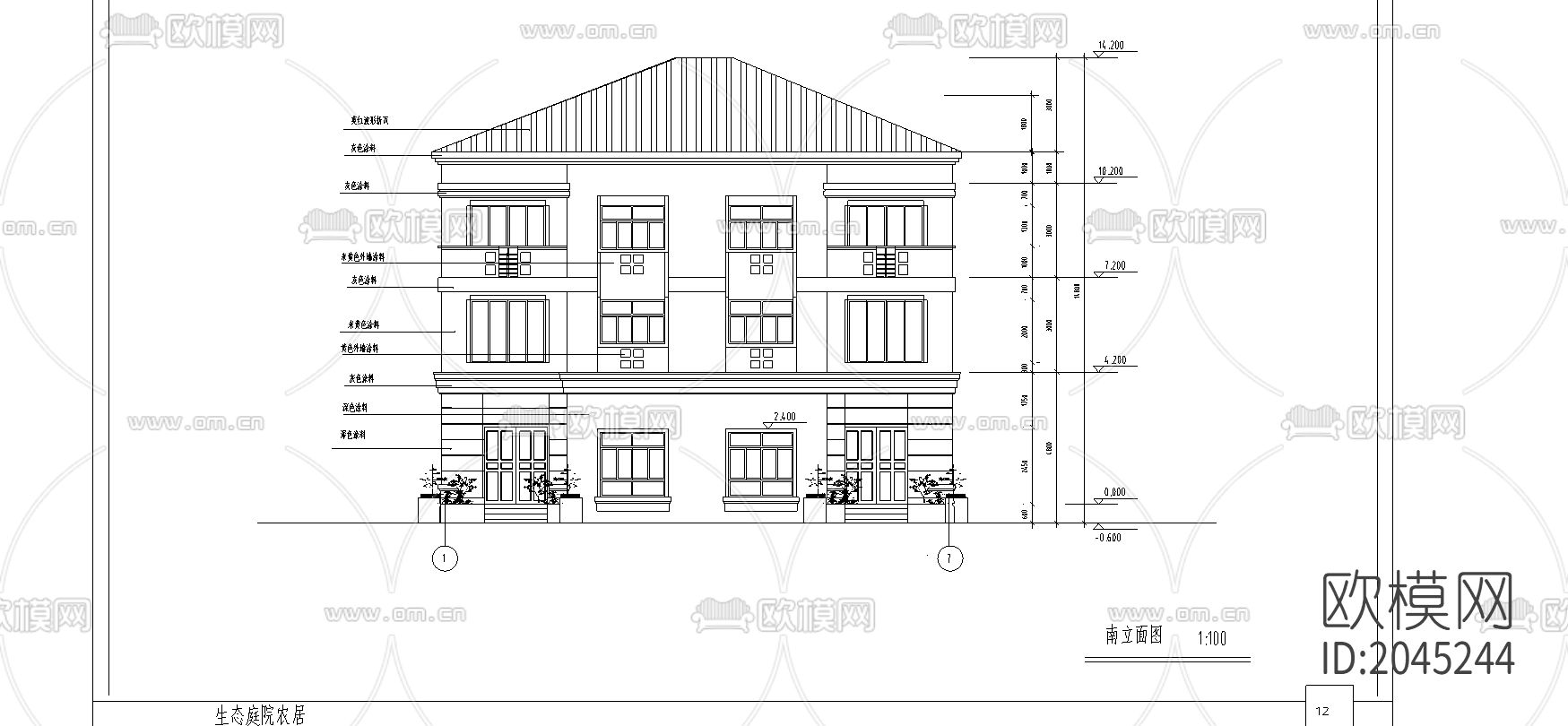 生态庭院农居cad施工图下载（渲染图2）