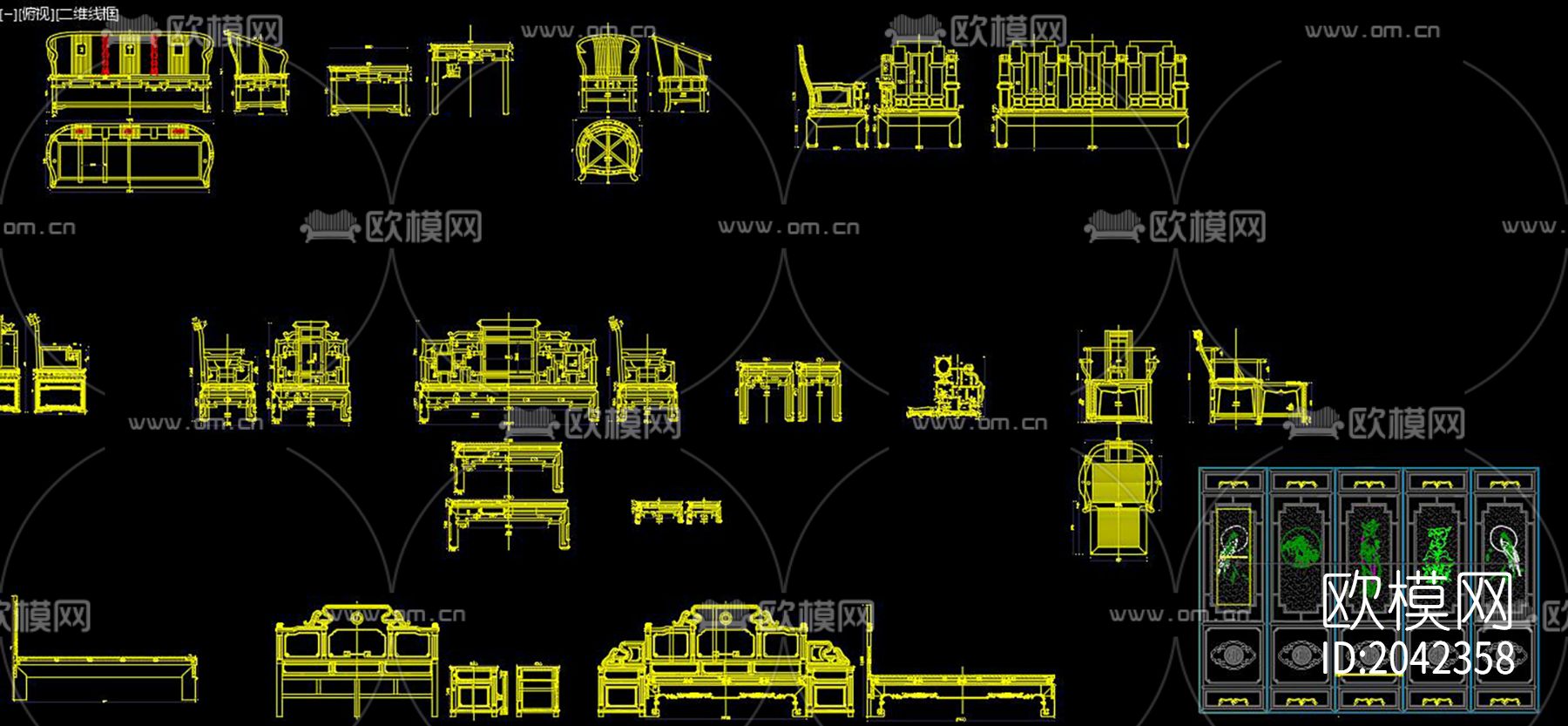 新中式沙发cad图库下载（渲染图7）