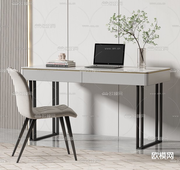 现代大理石书桌椅3d模型下载