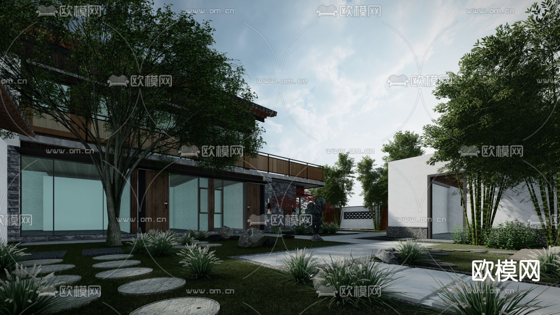 中式乡村庭院su模型下载（渲染图2）