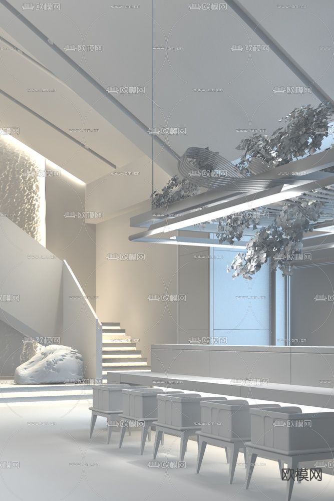 元禾大千 现代售楼处洽谈区3d模型下载（渲染图2）