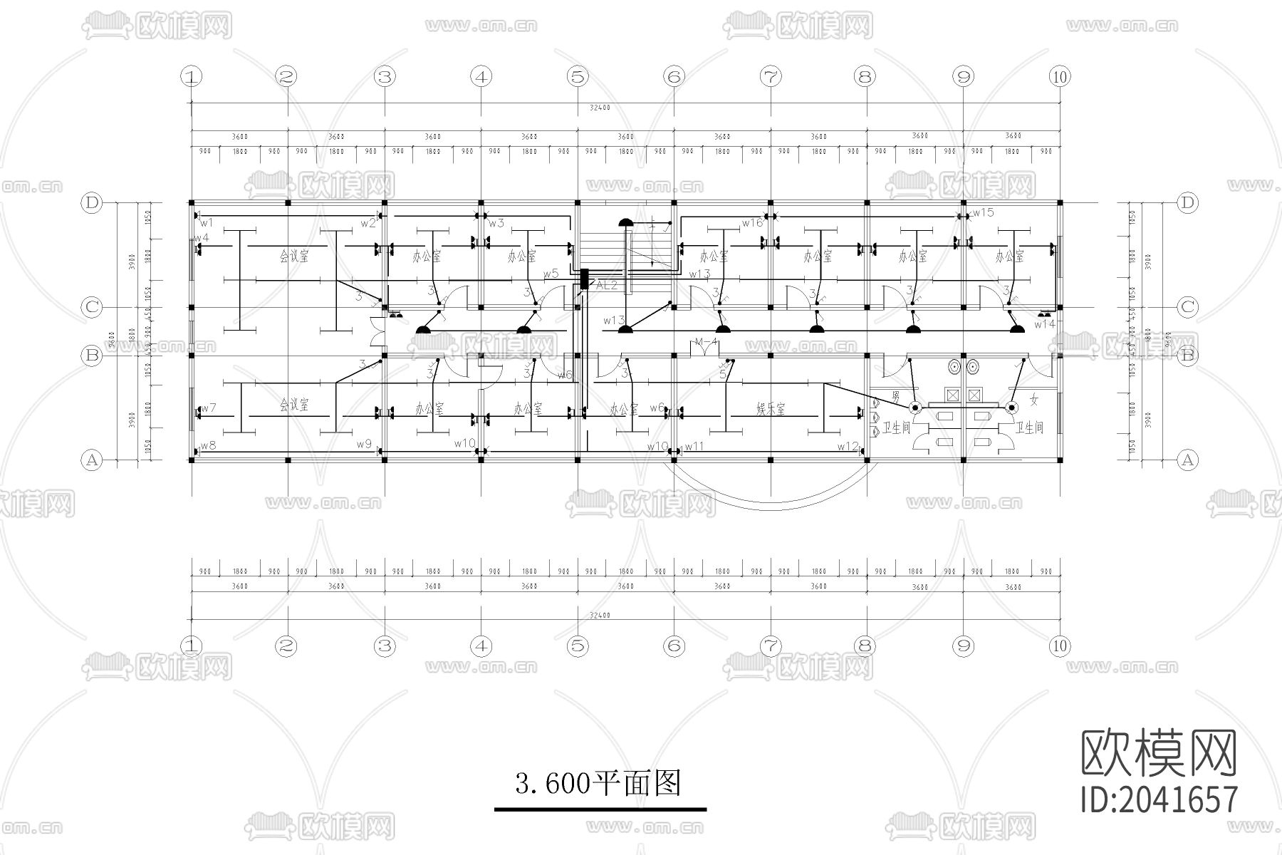 办公楼cad施工图下载（渲染图4）