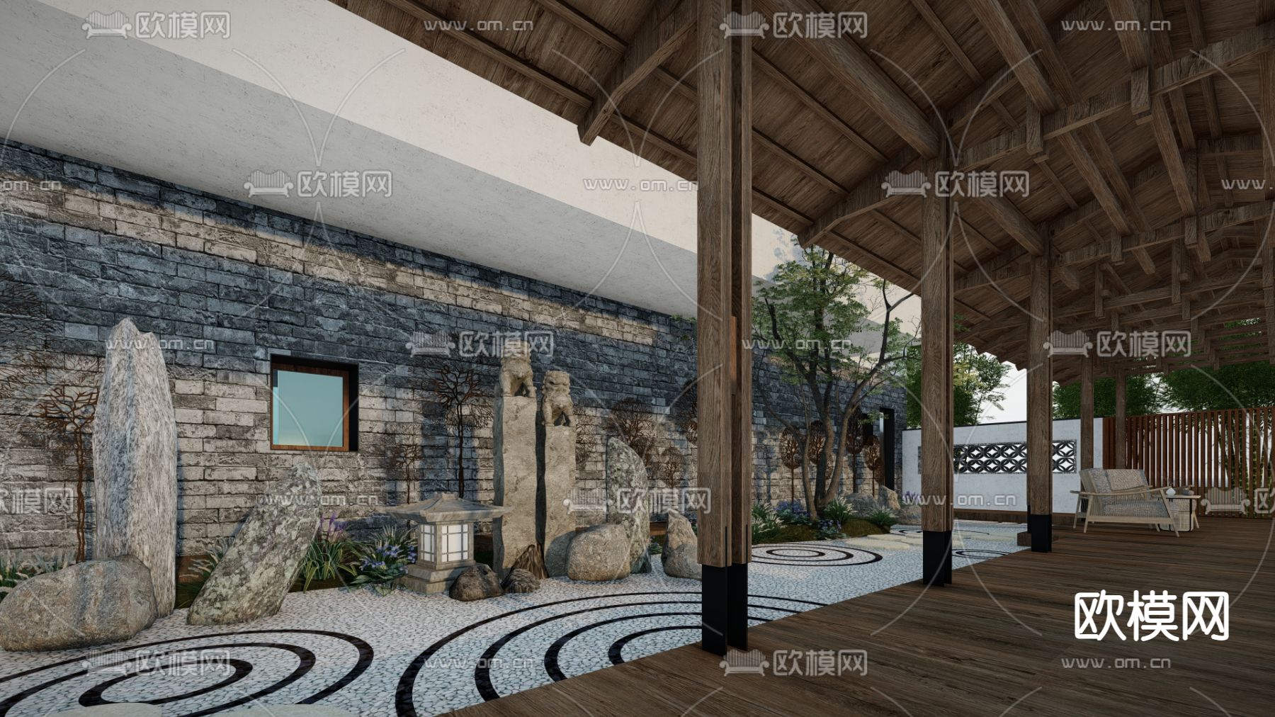 中式乡村庭院su模型下载（渲染图4）