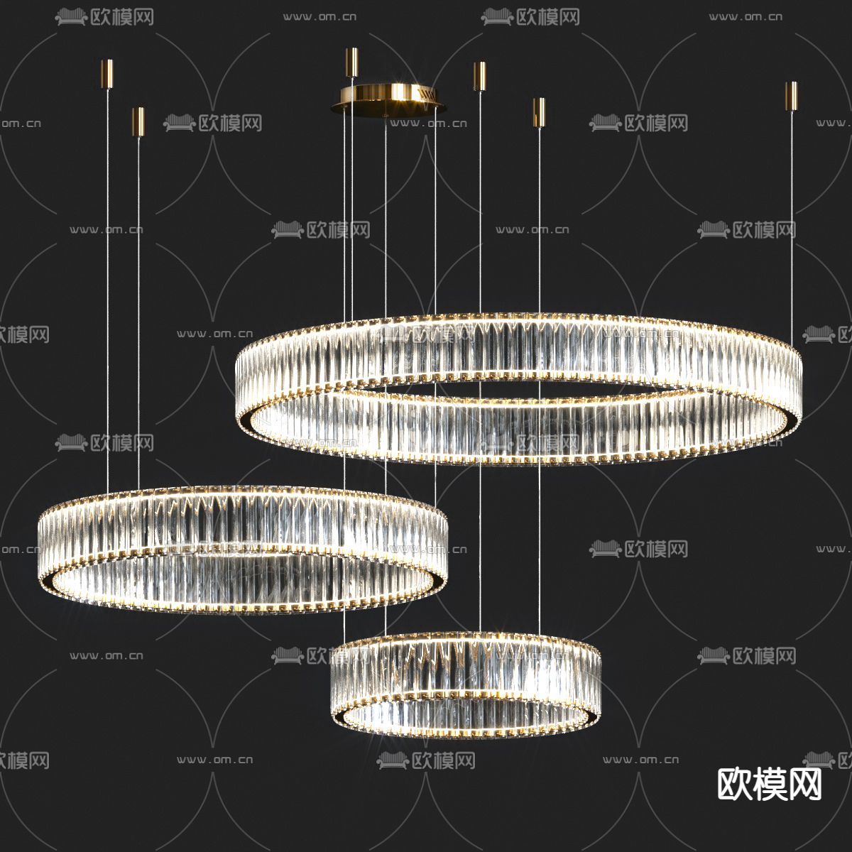 现代玻璃圆环吊灯3d模型下载_ID11890927_3dmax免费模型-欧模网
