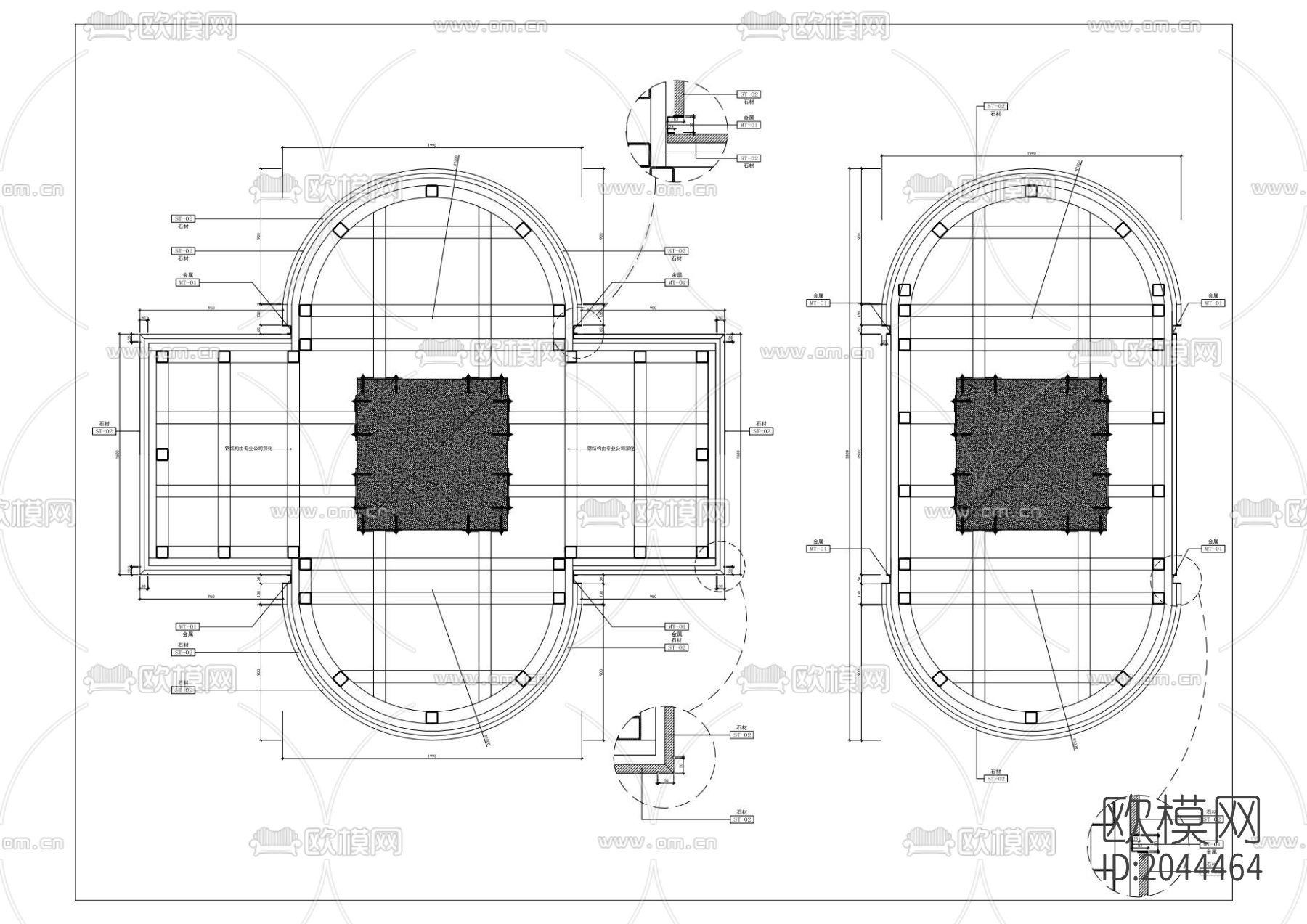 异形柱体石材干挂剖面节点大样下载