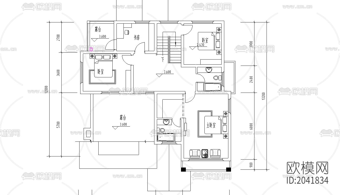 别墅建筑cad施工图下载（渲染图2）