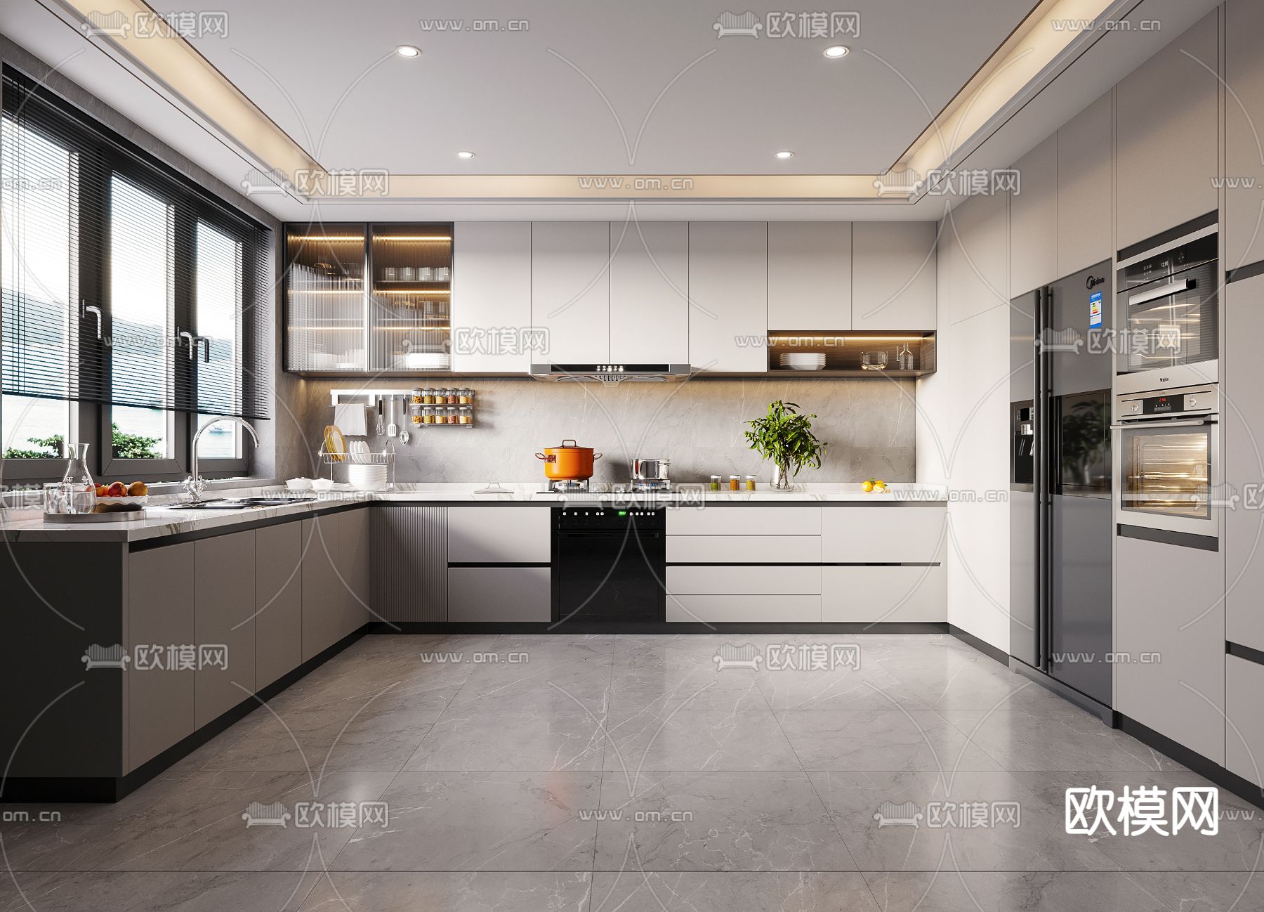 现代厨房3d模型下载