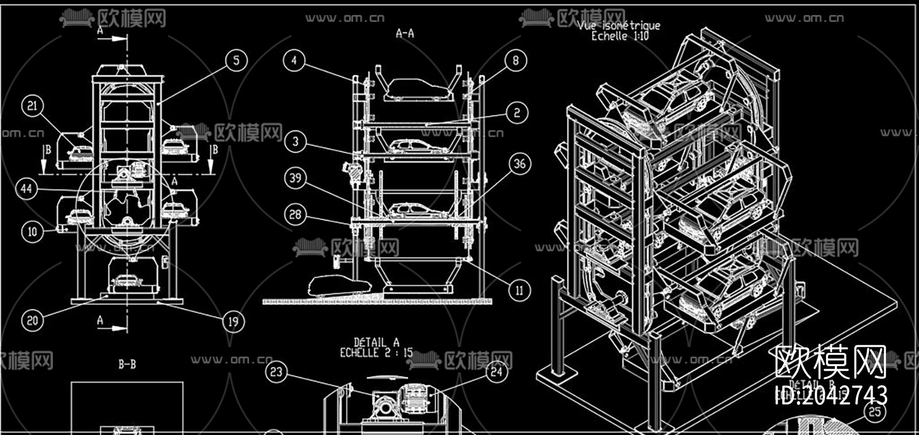立体旋转停车场cad施工图下载（渲染图2）