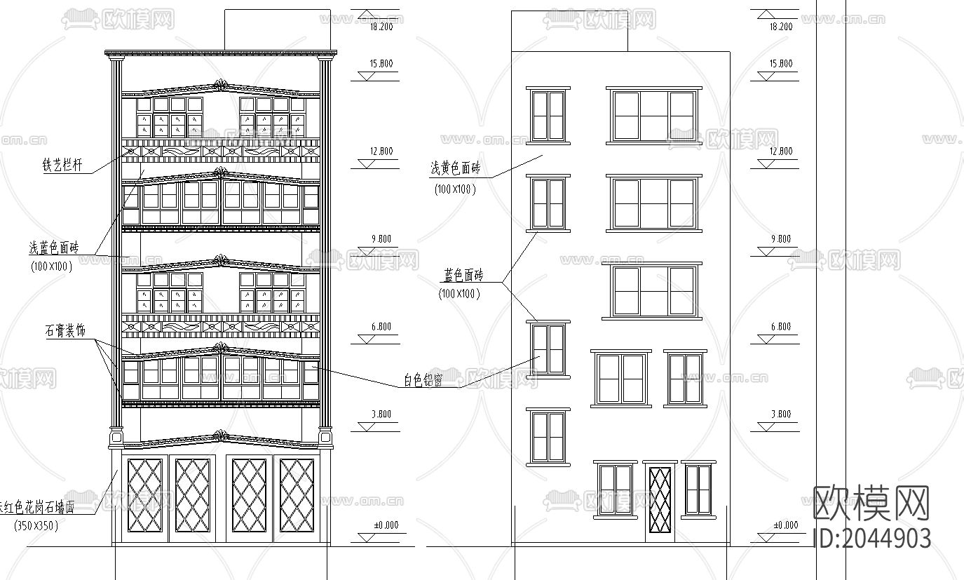 某私人住宅楼cad施工图下载（渲染图2）