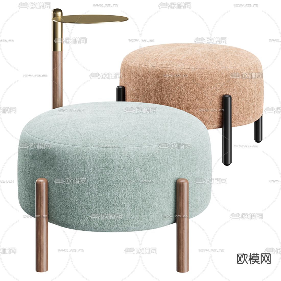 现代布艺圆凳凳子3d模型下载（渲染图2）
