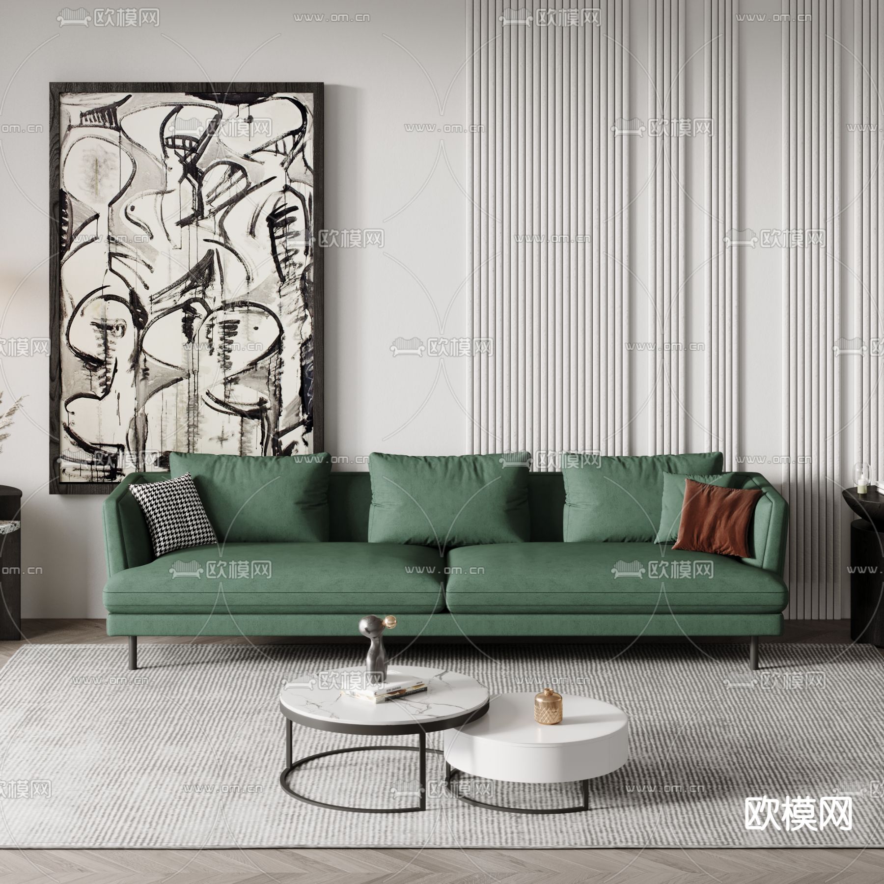 北欧布艺沙发组合3d模型下载（渲染图2）