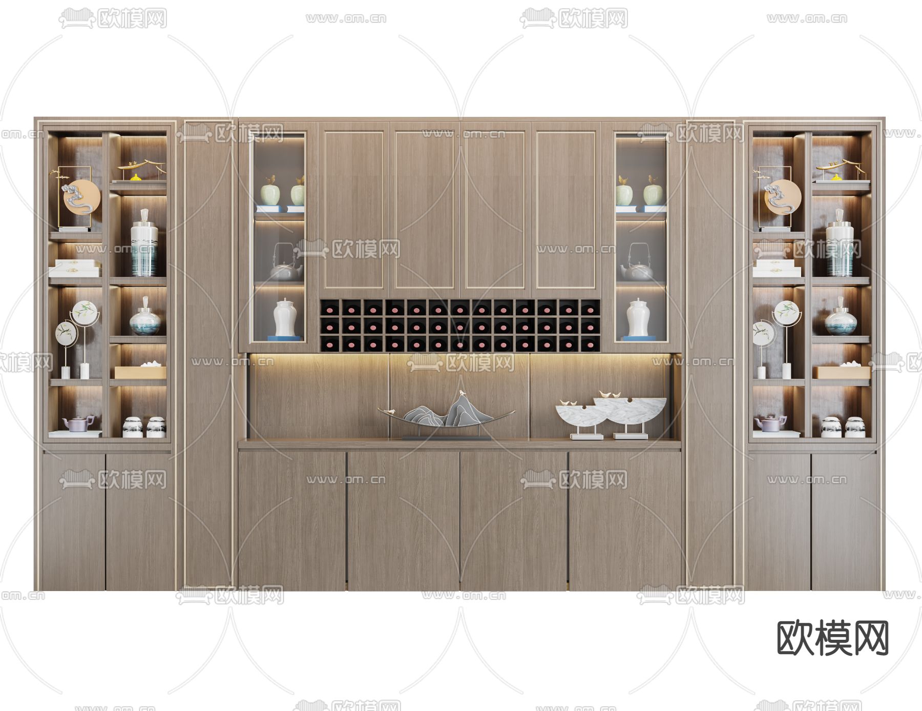 新中式酒柜su模型下载（渲染图1）