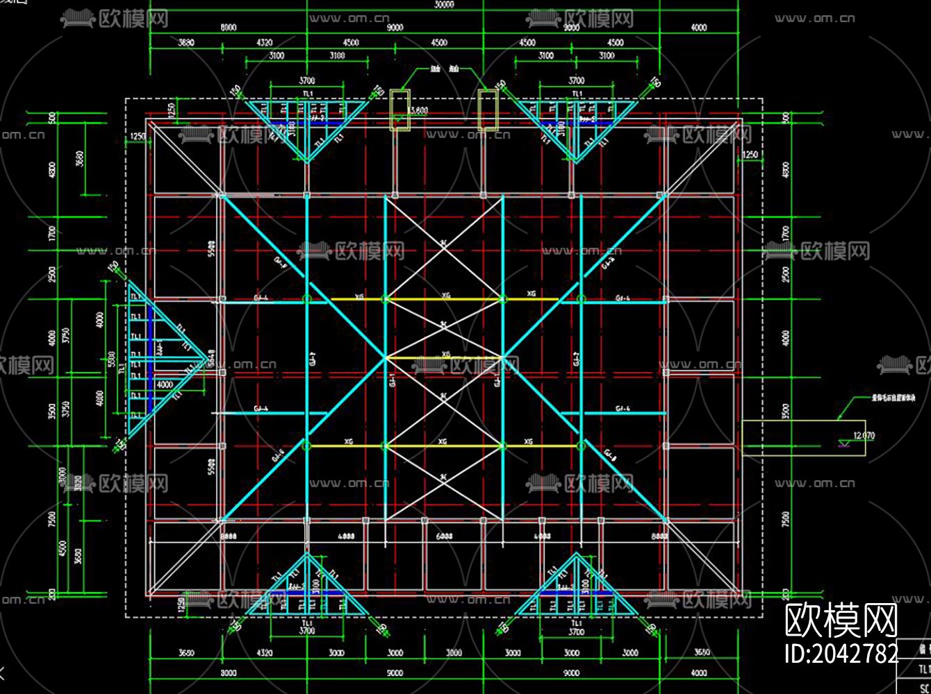 仿古坡屋顶cad施工图下载（渲染图4）