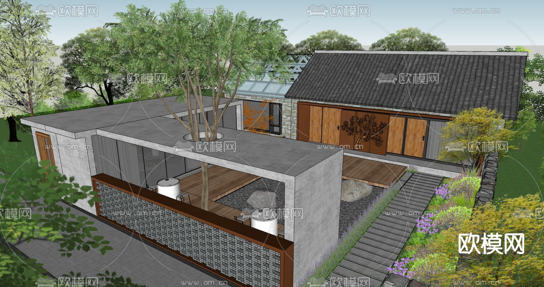 中式乡村庭院su模型下载（渲染图4）