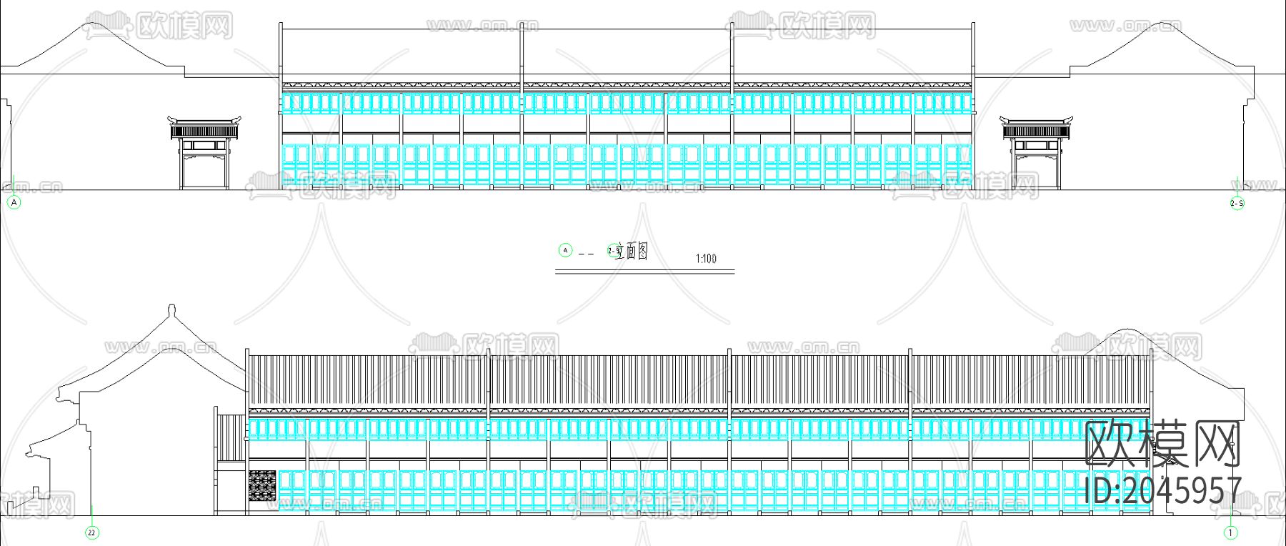 戏楼cad施工图下载（渲染图3）