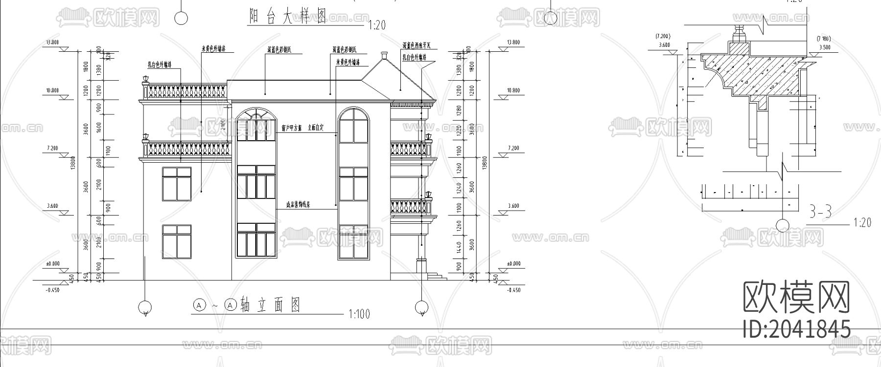 别墅建筑cad施工图下载（渲染图4）