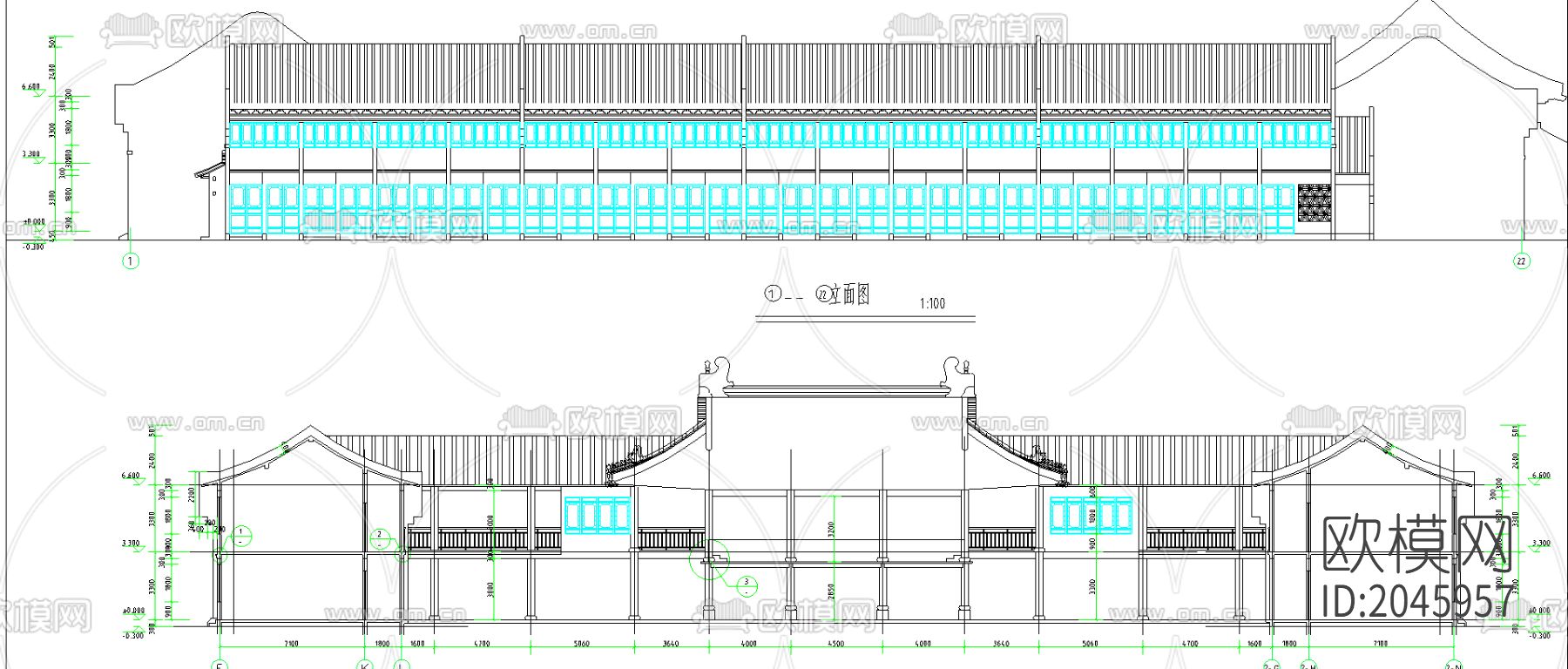戏楼cad施工图下载（渲染图2）