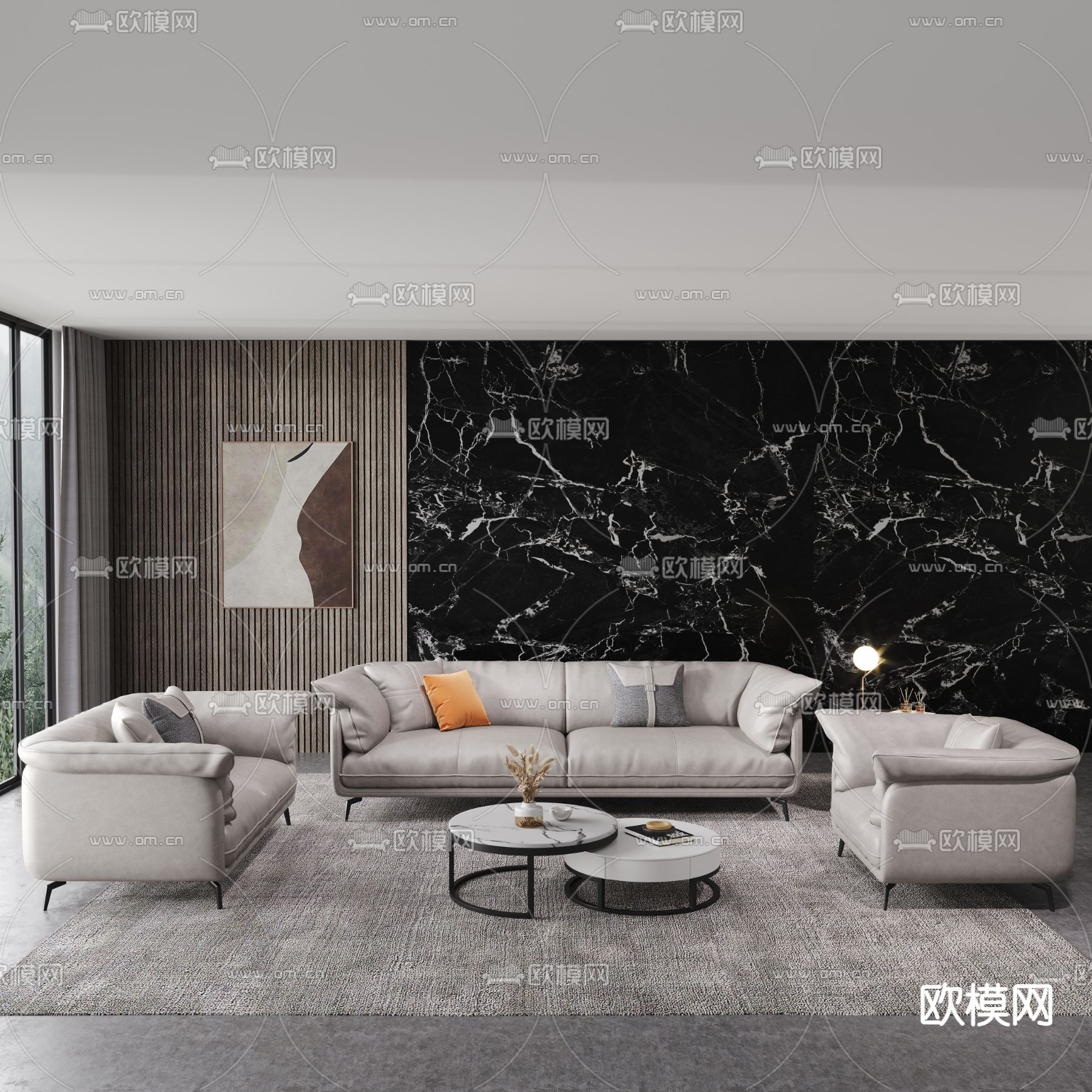 现代皮革沙发组合3d模型下载_ID11890039_3dmax免费模型-欧模网