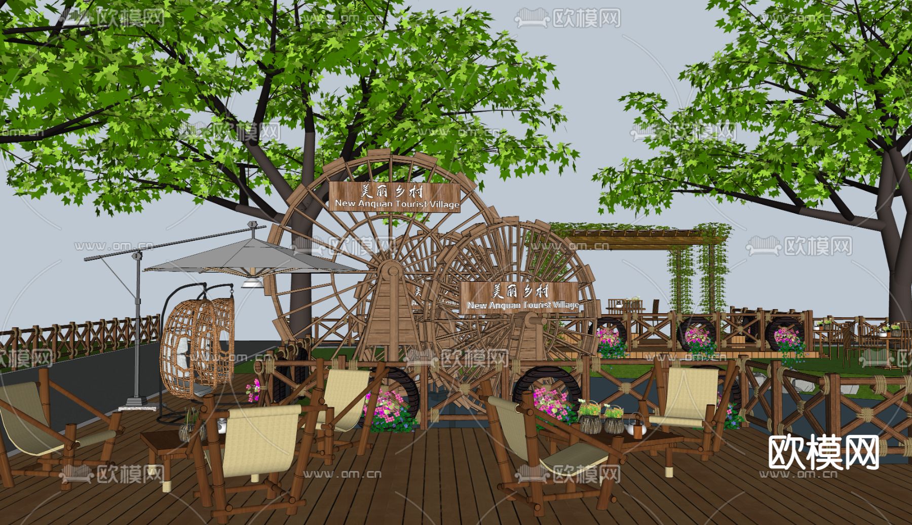 现代村庄入口景观su模型下载（渲染图3）