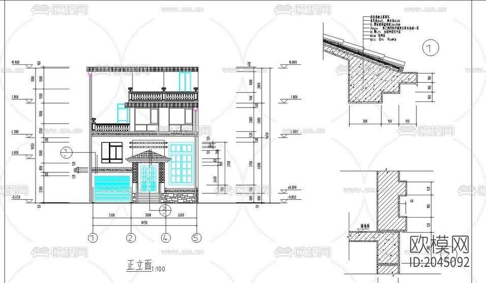 農(nóng)村自建房建筑cad施工圖下載(渲染圖2)