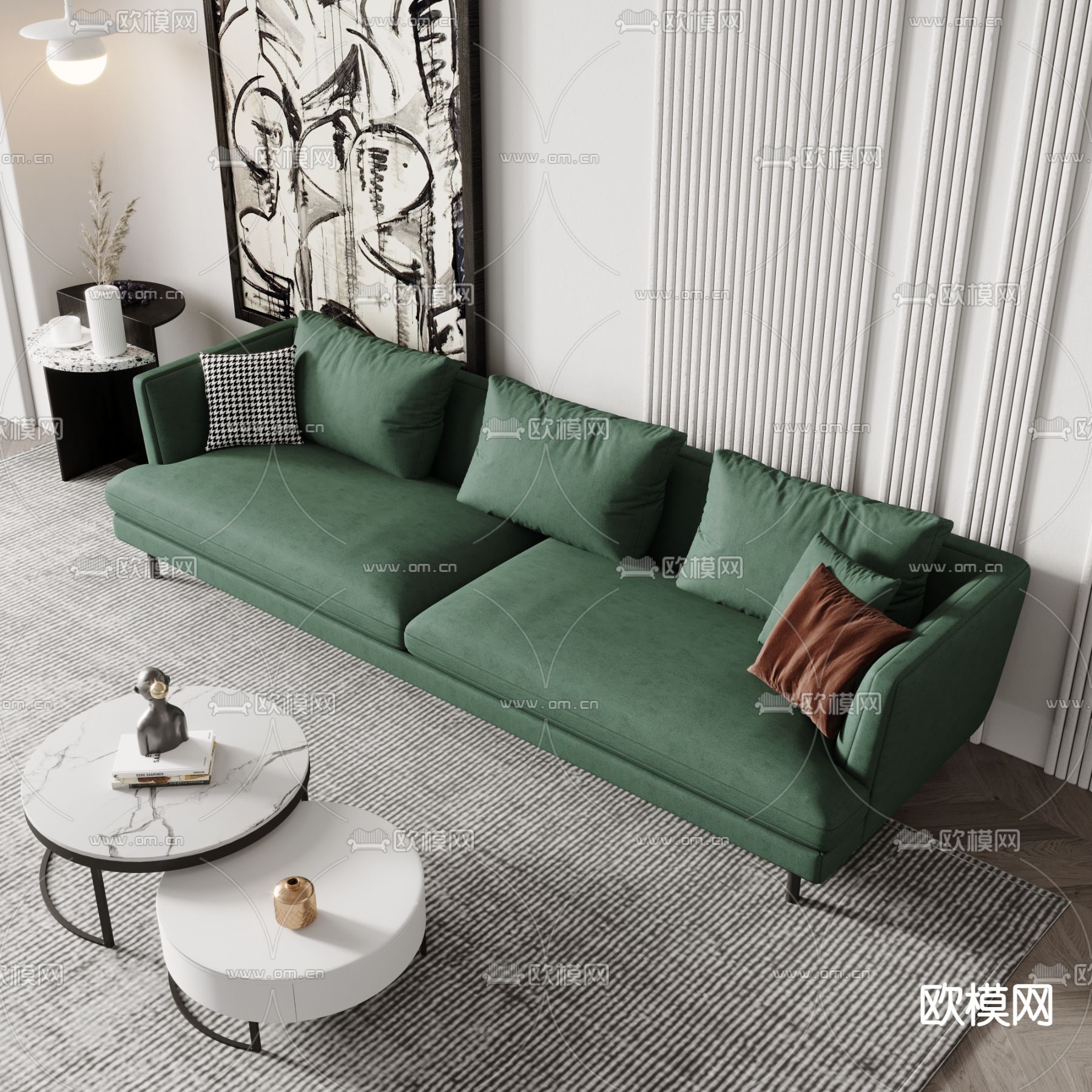 北欧布艺沙发组合3d模型下载（渲染图3）