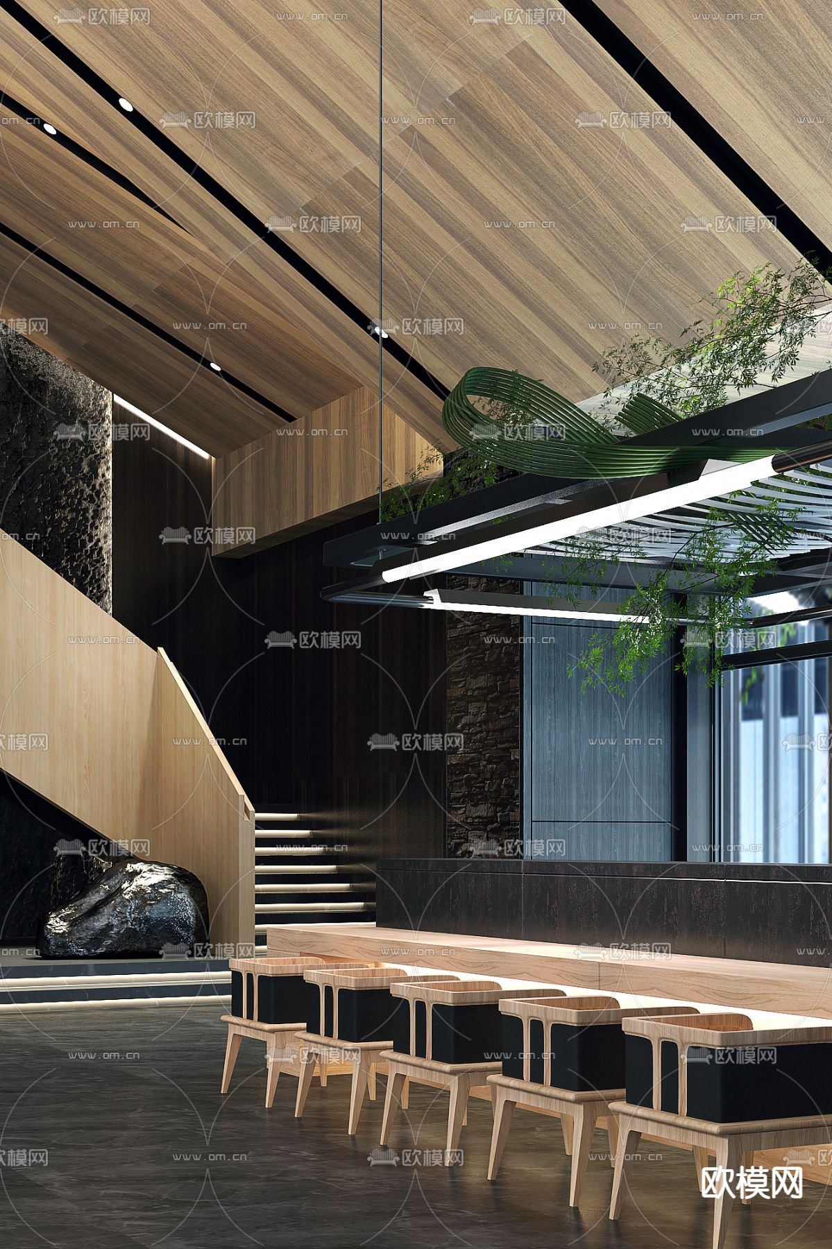 元禾大千 现代售楼处洽谈区3d模型下载（渲染图1）