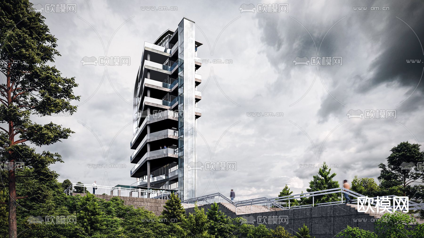 现代景观塔su模型