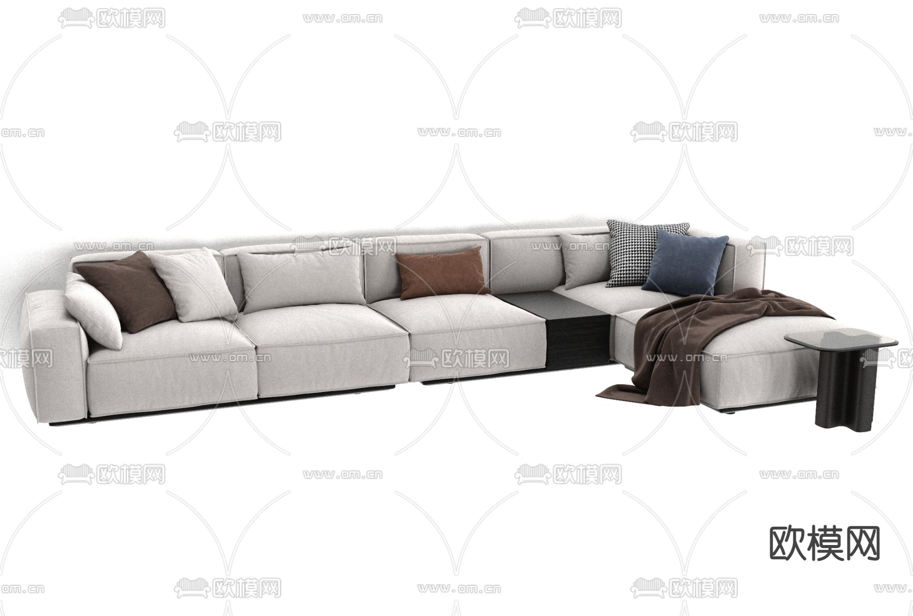 现代布艺拐角沙发免费3d模型下载