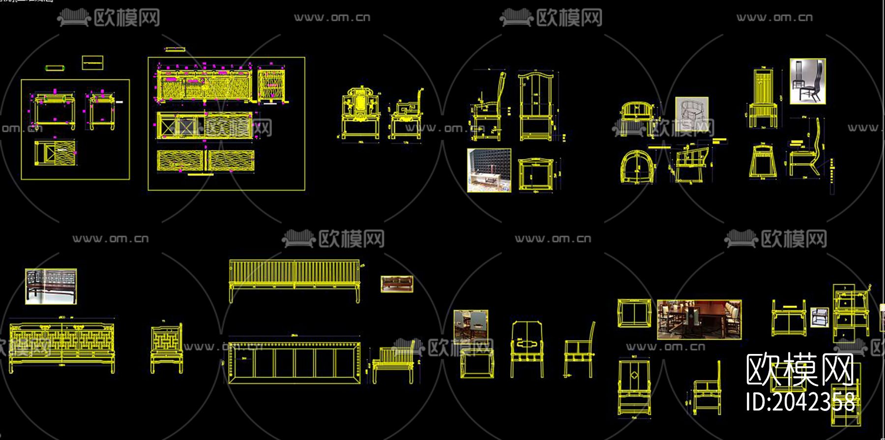 新中式沙发cad图库下载（渲染图3）