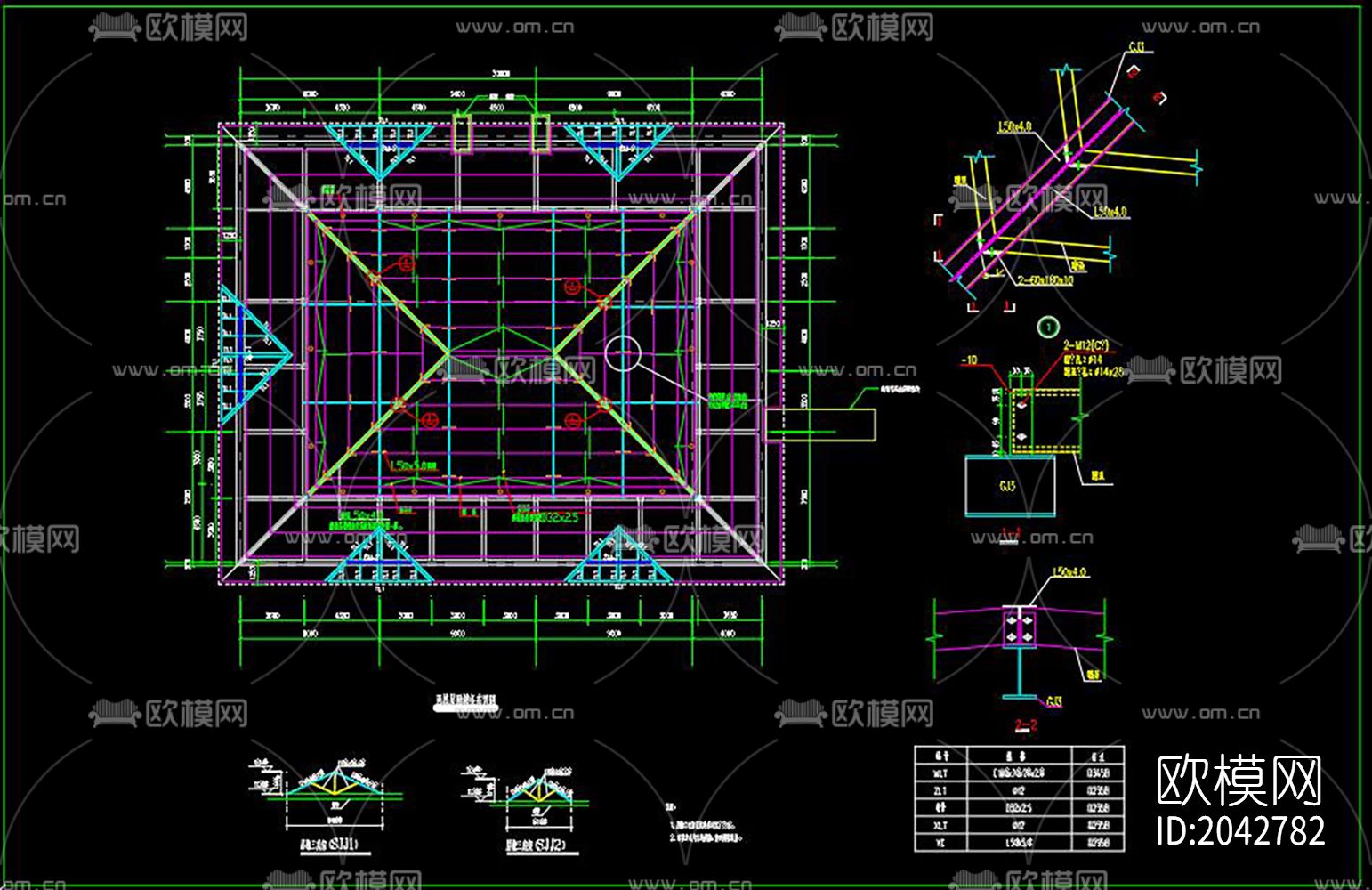 仿古坡屋顶cad施工图下载（渲染图6）
