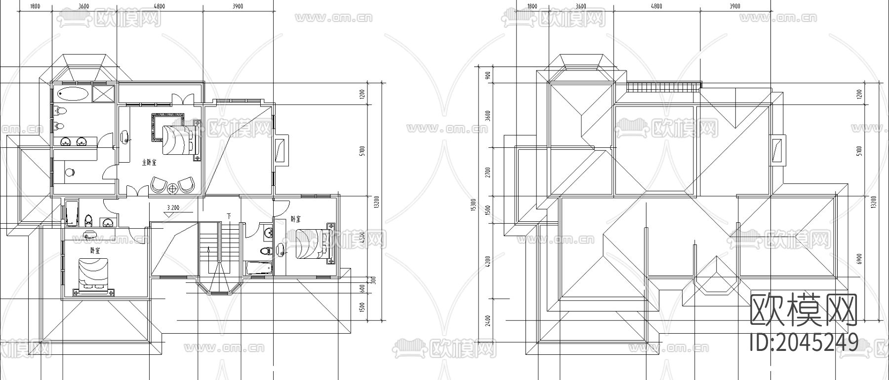 坡地独栋别墅cad施工图下载（渲染图4）