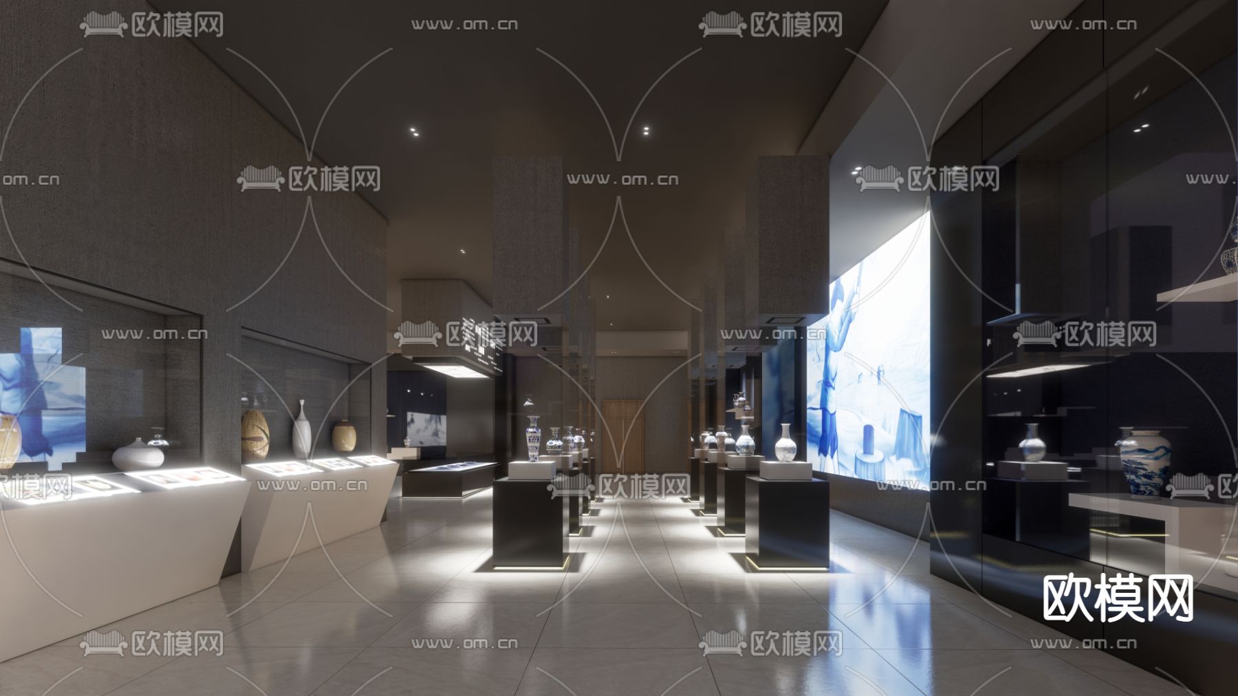 现代陶瓷文化展厅su模型下载（渲染图1）
