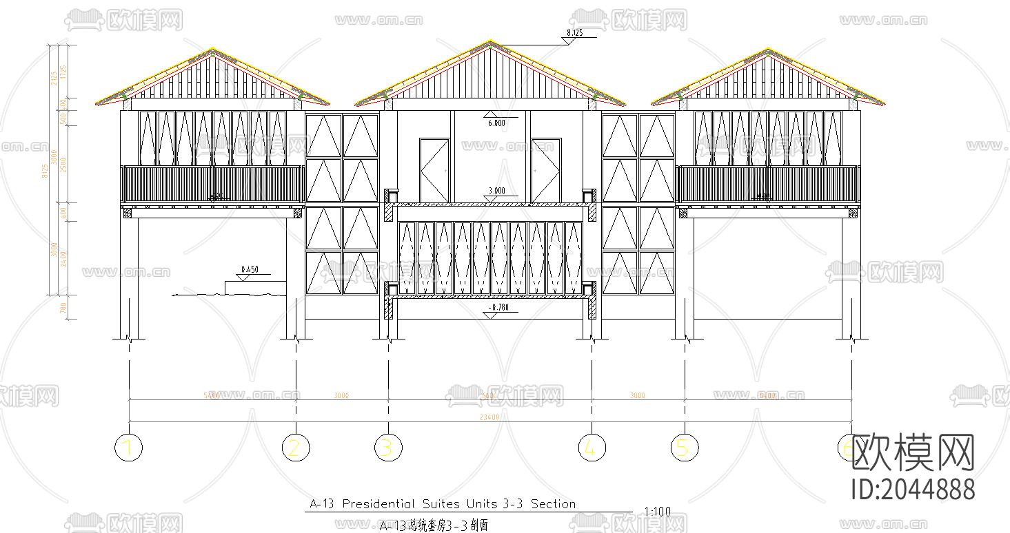 渡假村总统套房cad施工图下载（渲染图1）