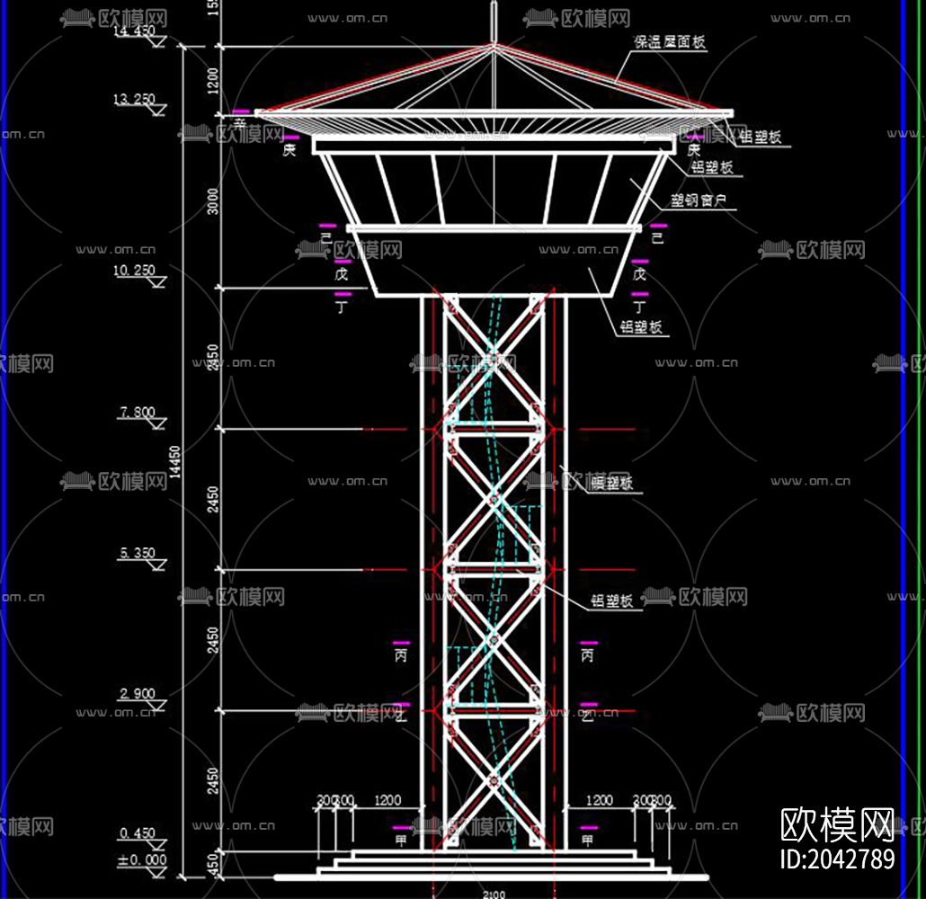 瞭望塔cad施工图下载（渲染图3）