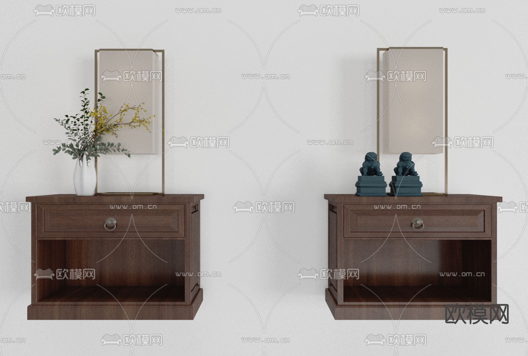 新中式实木床头柜免费3d模型下载