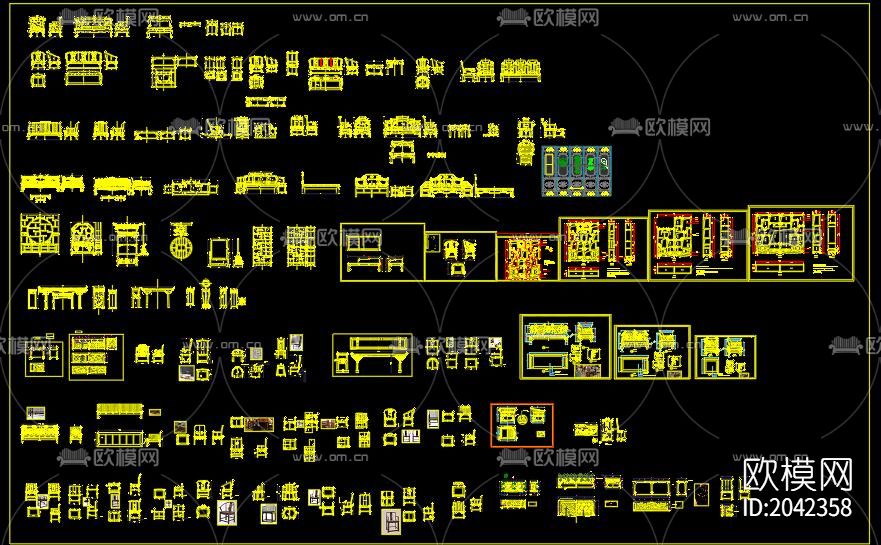 新中式沙发cad图库下载（渲染图1）