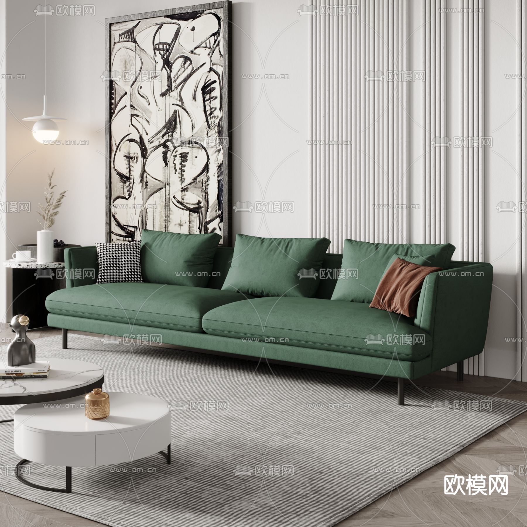 北欧布艺沙发组合3d模型下载（渲染图4）