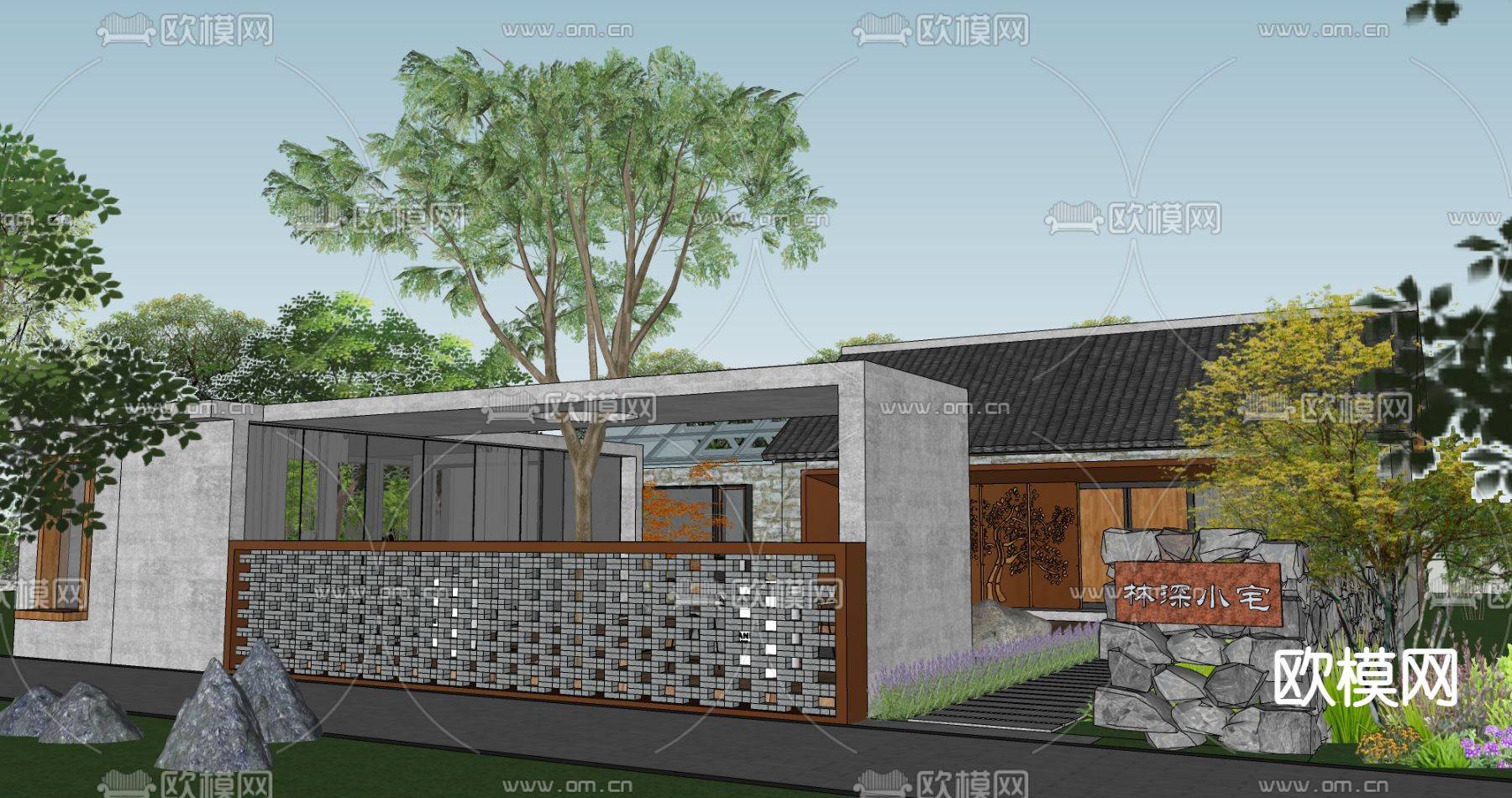 中式乡村庭院su模型下载（渲染图3）